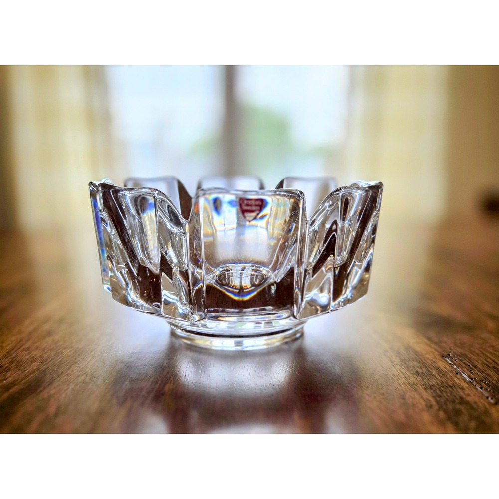 VTG Orrefors Corona Crystal Bowl Lars Hellsten Large 7.25" Signed & Numbered